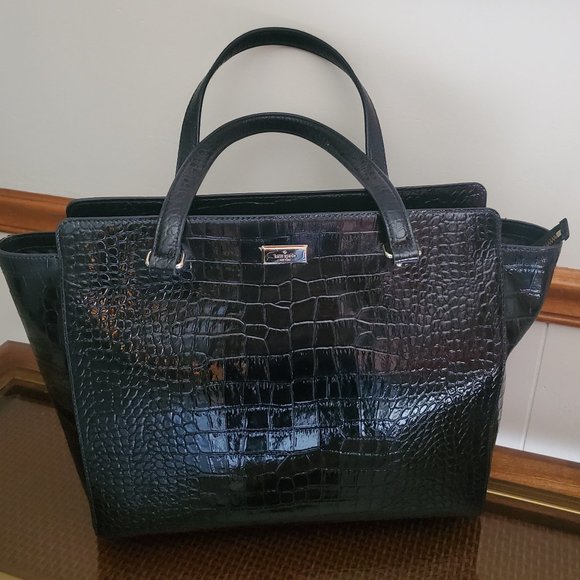 Kate Spade Elissa Black Croc Large Tote Excellent - Picture 1 of 16